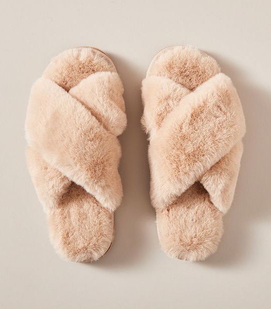Womens Libbi Faux Fur Crossover Scuff Slippers