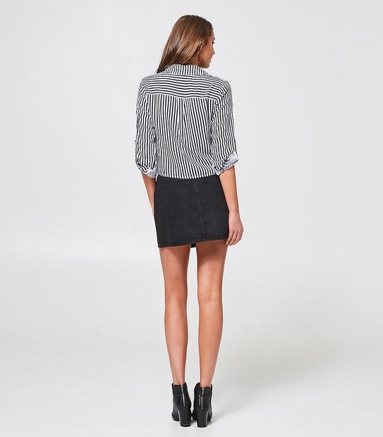 Lily Loves Tie Front Shirt - White/Black Stripe