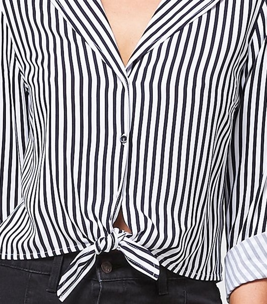 Lily Loves Tie Front Shirt - White/Black Stripe