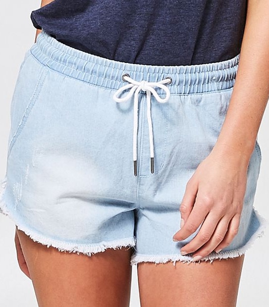Piping Hot Denim Volley Shorts - Bleached Blue