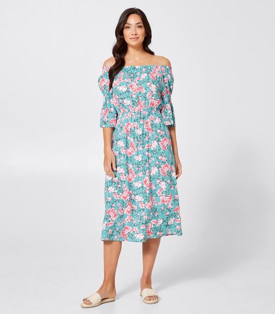 Off The Shoulder Coverup Dress - Green Floral