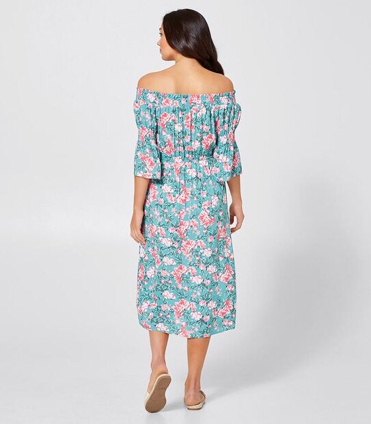 Off The Shoulder Coverup Dress - Green Floral