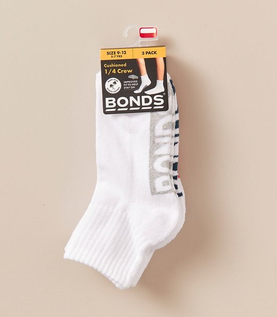 Bonds 3 Pack Cushioned 1/4 Crew Socks