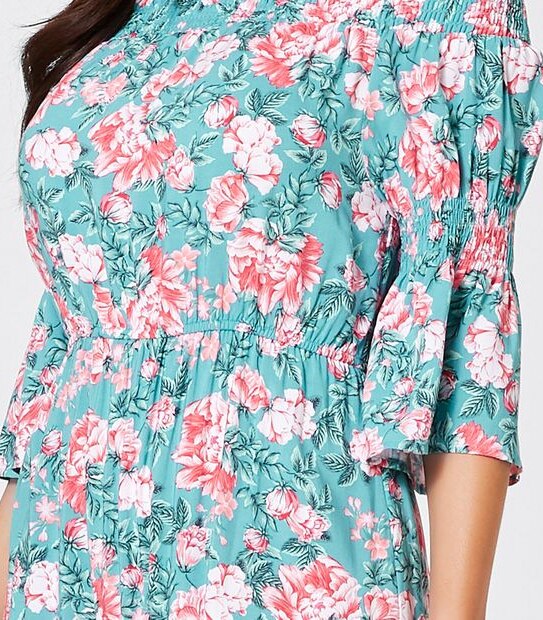 Off The Shoulder Coverup Dress - Green Floral