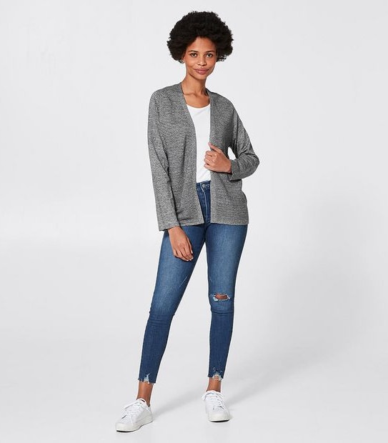 Short Edge-To-Edge Cardigan - Black/White Marle