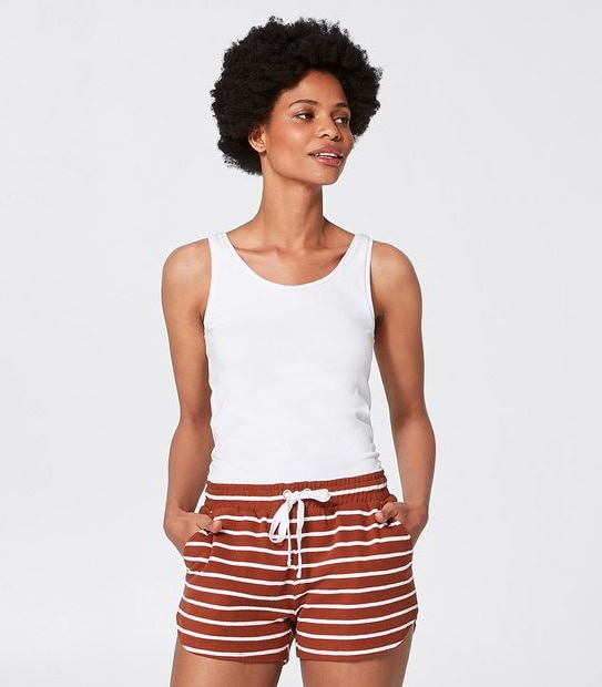 Cotton Knit Shorts - Brown/White Stripe