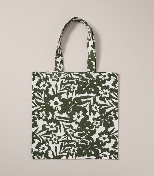 Canvas Shopper - Khaki Green Floral