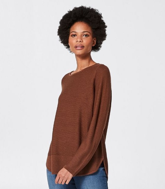 Curved Hem Stitched Jumper - Toffee Brown