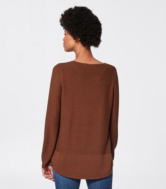 Curved Hem Stitched Jumper - Toffee Brown