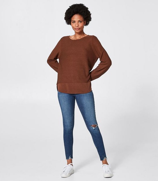 Curved Hem Stitched Jumper - Toffee Brown