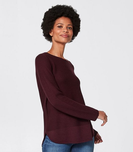 Curved Hem Stitched Jumper - Burgundy Red
