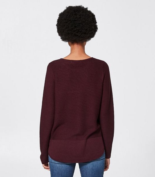 Curved Hem Stitched Jumper - Burgundy Red