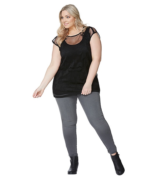 Belle Curve Batwing Mesh Top