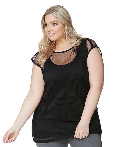 Belle Curve Batwing Mesh Top