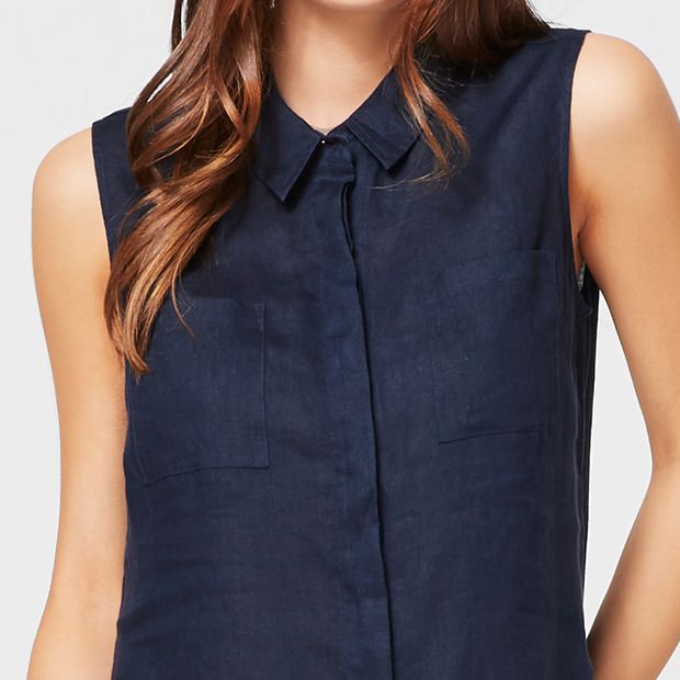 Sleeveless Linen Shirt Peacoat Target Australia