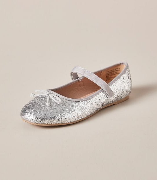 Kids Senior Glitter Strap Ballet Flats