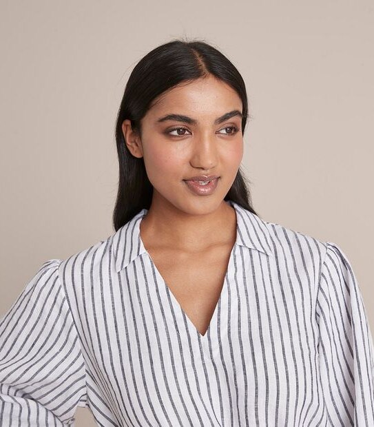 European Linen Puff Sleeve Popover Dress