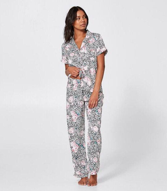 Lily Loves Satin Pyjama Set - Leopard and Rose