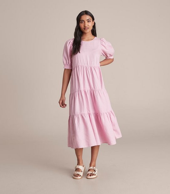 European Linen Tiered Midi Dress