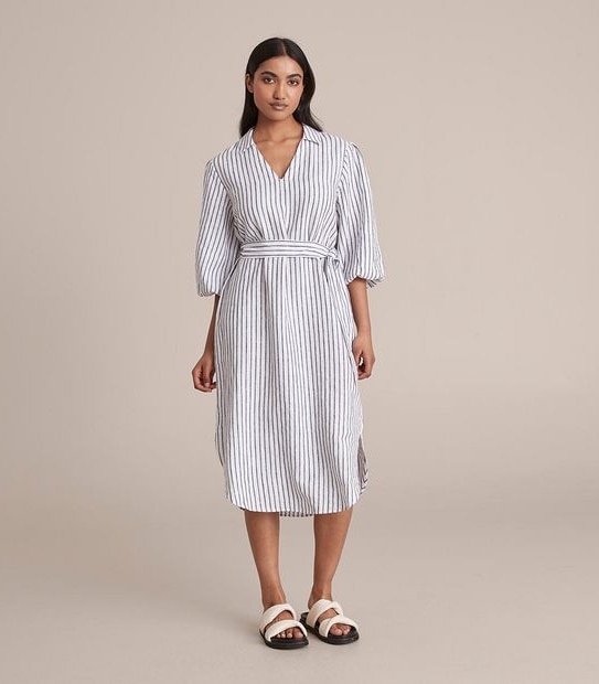 European Linen Puff Sleeve Popover Dress