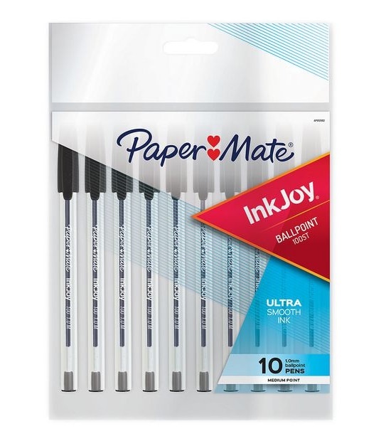 Paper Mate InkJoy 10 Pack 100ST Capped Black Ballpoint Pens