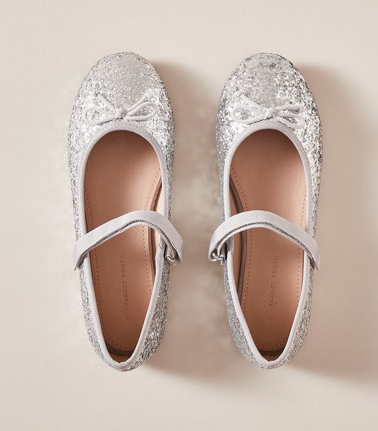 Kids Senior Glitter Strap Ballet Flats