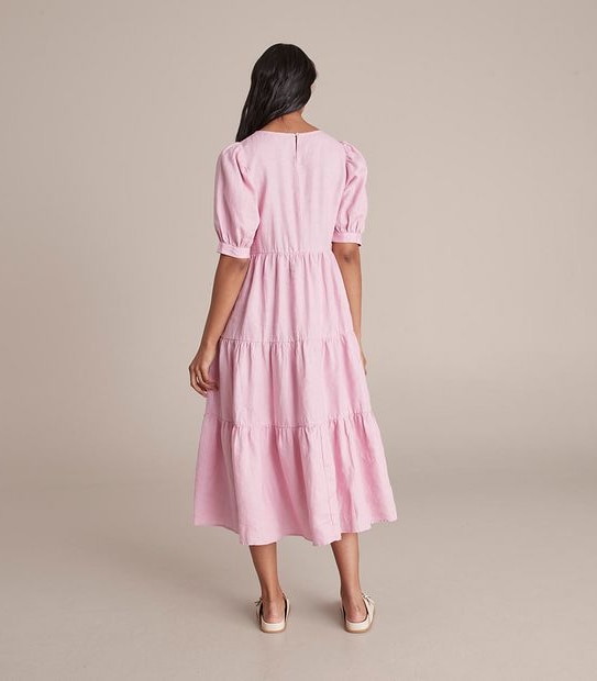 European Linen Tiered Midi Dress