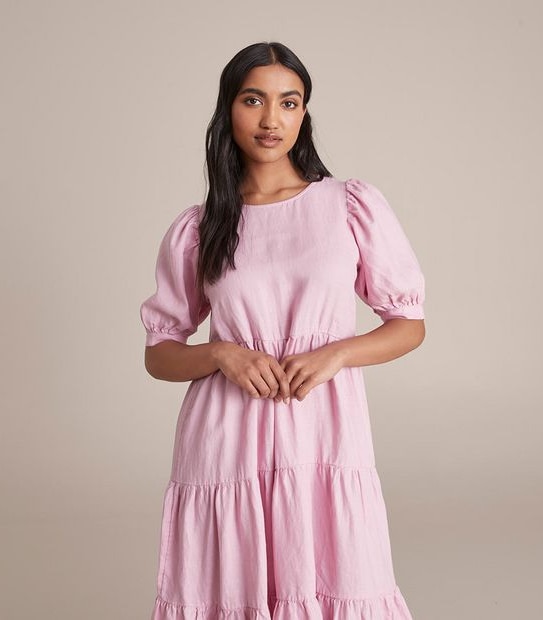 European Linen Tiered Midi Dress