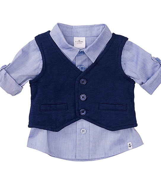 Boys' Long Sleeve Shirt And Vest Set