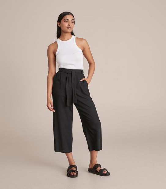 Linen Blend Wide Leg Culotte Pants