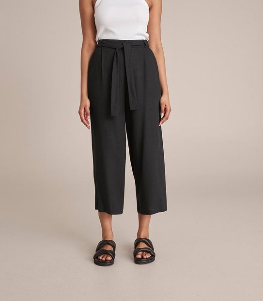 Linen Blend Wide Leg Culotte Pants