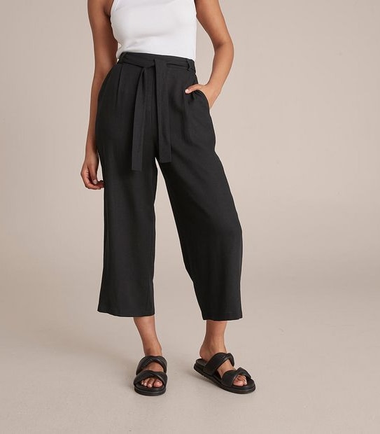 Linen Blend Wide Leg Culotte Pants