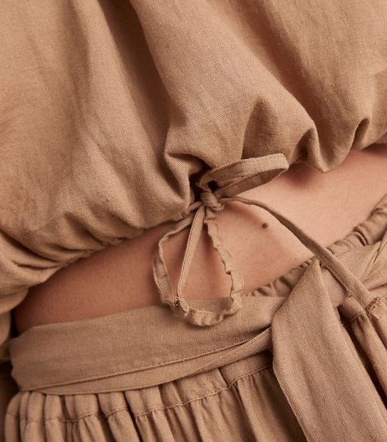 Linen Blended Off Shoulder Blouson Blouse