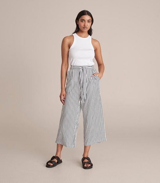 Linen Blend Wide Leg Culotte Pants
