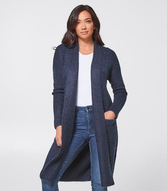 Maxi Edge To Edge Cardigan - Navy Blue Marle