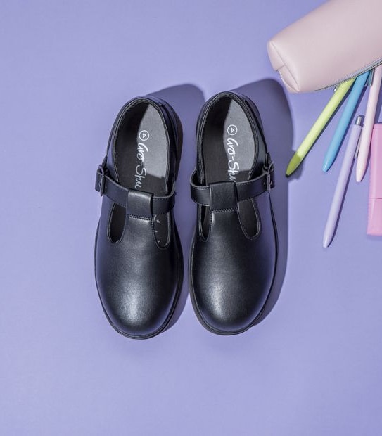 Kids Gro Shu Leather Smooth T-Bar School Shoes