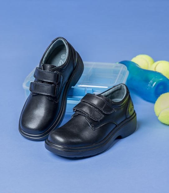 Kids Gro Shu Double Strap Leather School Shoes
