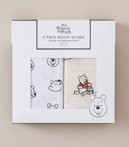 Disney Winnie The Pooh Bamboo 2 Pack Muslin Wraps