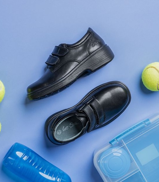 Kids Gro Shu Double Strap Leather School Shoes