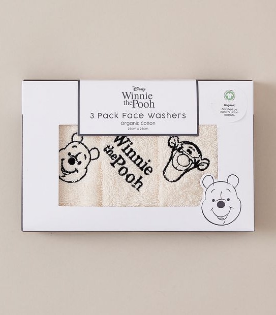 Disney Winnie The Pooh Organic Cotton 3 Pack Face Washers