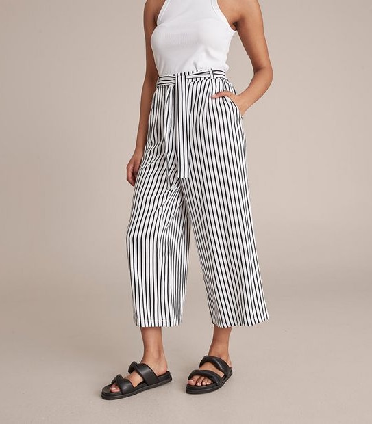 Linen Blend Wide Leg Culotte Pants