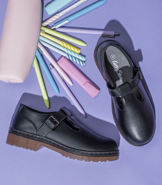 Kids Gro Shu Leather Smooth T-Bar School Shoes