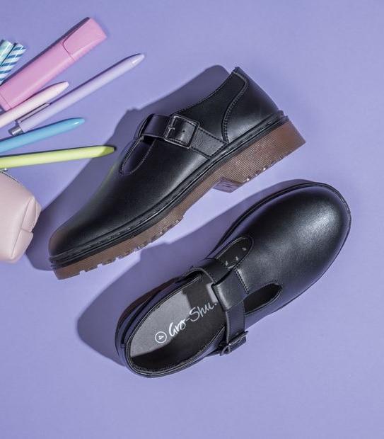 Kids Gro Shu Leather Smooth T-Bar School Shoes
