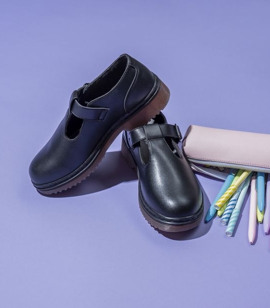 Kids Gro Shu Leather Smooth T-Bar School Shoes