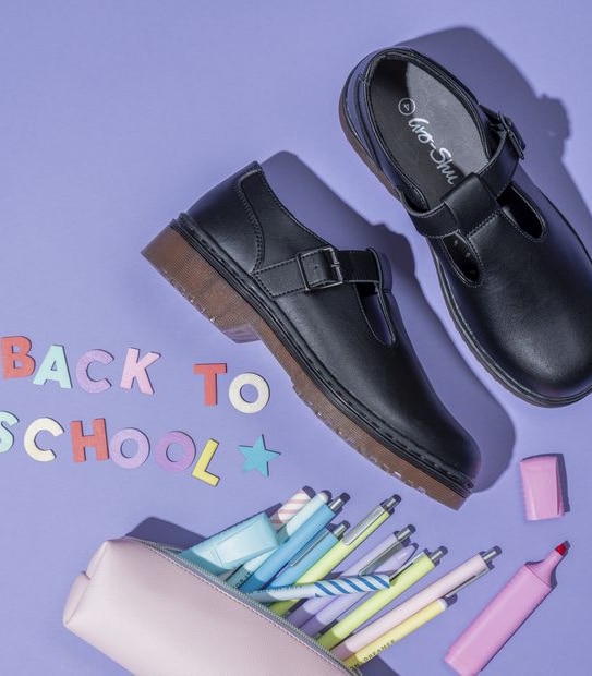 Kids Gro Shu Leather Smooth T-Bar School Shoes