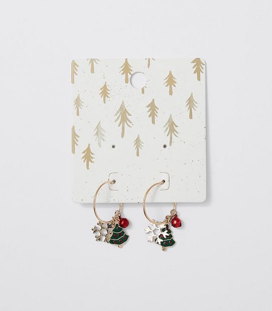 Merry Xmas Charm Hoop Earrings - Gold 