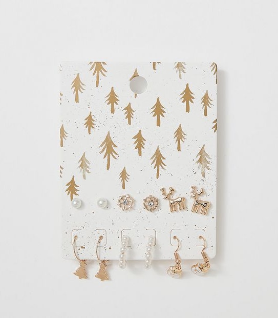 6 Pack Pearl Xmas Earrings - Gold 