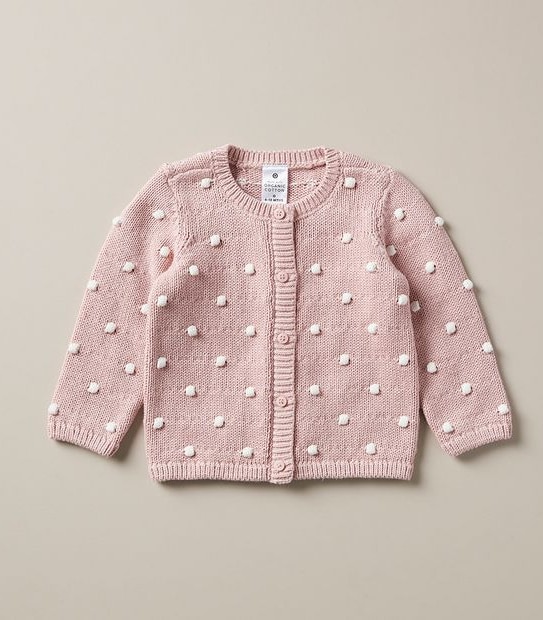 Baby Organic Cotton Pom-Pom Knit Cardigan