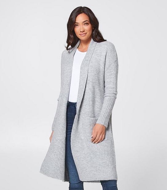 Maxi Edge To Edge Cardigan - Light Grey Marle