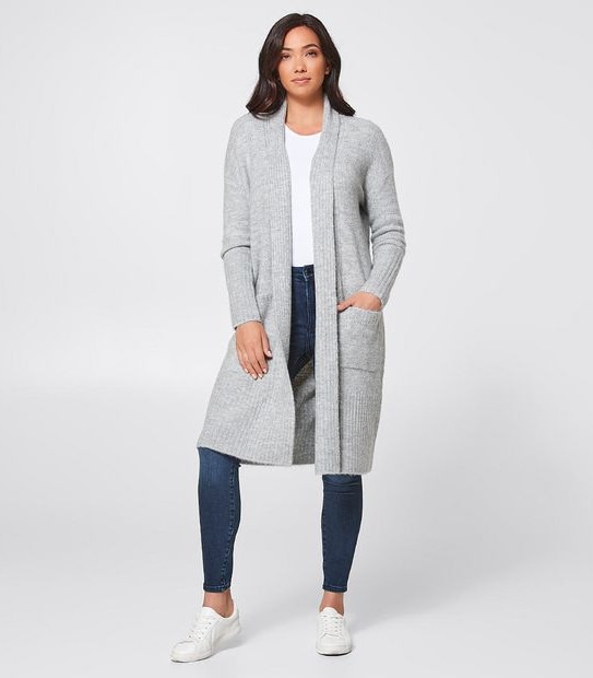 Maxi Edge To Edge Cardigan - Light Grey Marle